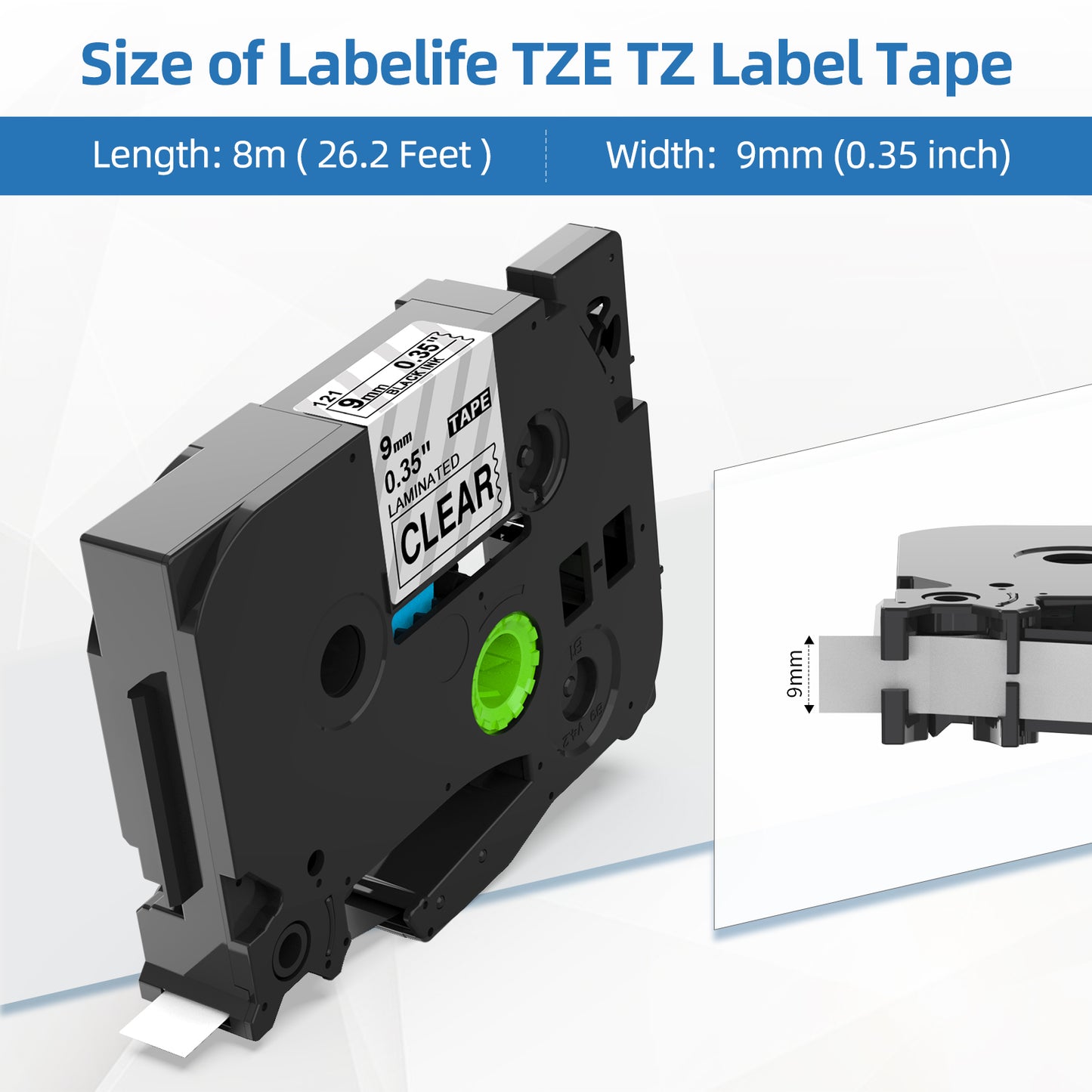 Labelife TZe-121 Compatible with Brother TZe TZ Tape 9mm 0.35 Laminated Clear Ptouch TZe121 TZ-121 Label Maker Tape for Brother P Touch PTD210 PTD220 PTD400 PTD600 PTH110 PT-P710BT, 4-Pack