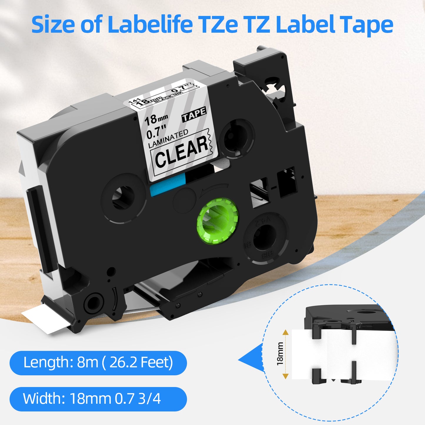 Labelife 18mm Label Tape Replace for Brother P Touch TZe TZ Tape 18mm 0.7 Laminated White/Clear/Black for Brother Ptouch PTD600 PTD400AD 1880 PT-P710BT Label Maker Tape 18mm 3/4'', 4-Pack