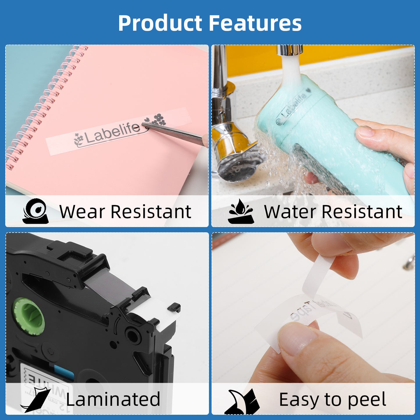 Labelife TZe-121 Compatible with Brother TZe TZ Tape 9mm 0.35 Laminated Clear Ptouch TZe121 TZ-121 Label Maker Tape for Brother P Touch PTD210 PTD220 PTD400 PTD600 PTH110 PT-P710BT, 4-Pack