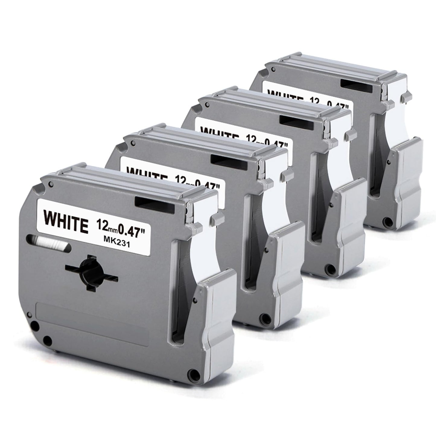 Labelife M-K231 Compatible Label Tape Replace for Brother P Touch M Tape M231 MK231 M-231 M-K231S 12mm 0.47 Inch for Brother PTouch PT-M95 PT-65 PT-80 PT-70 PT-45 Label Makers, Black on White, 4 Pack