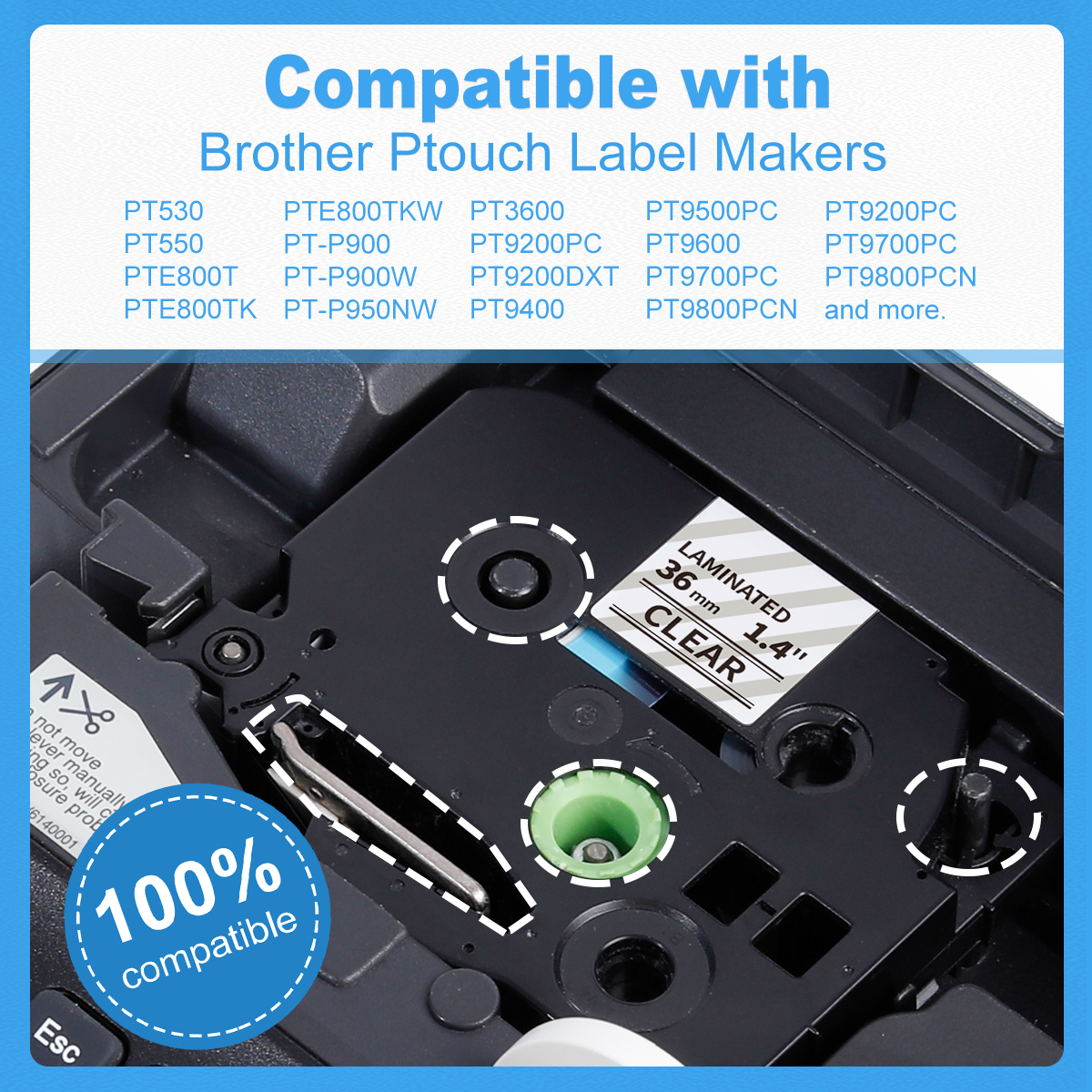 TZe-161 36mm Clear Label Tape 1-1/2" Replace for Brother P Touch TZe TZ Tape Laminated Clear 1.4" TZe161 Compatible with Brother Ptouch PT-P900W PT-P910BT,PT-3600 PT-550, 4-Pack, Black on Clear