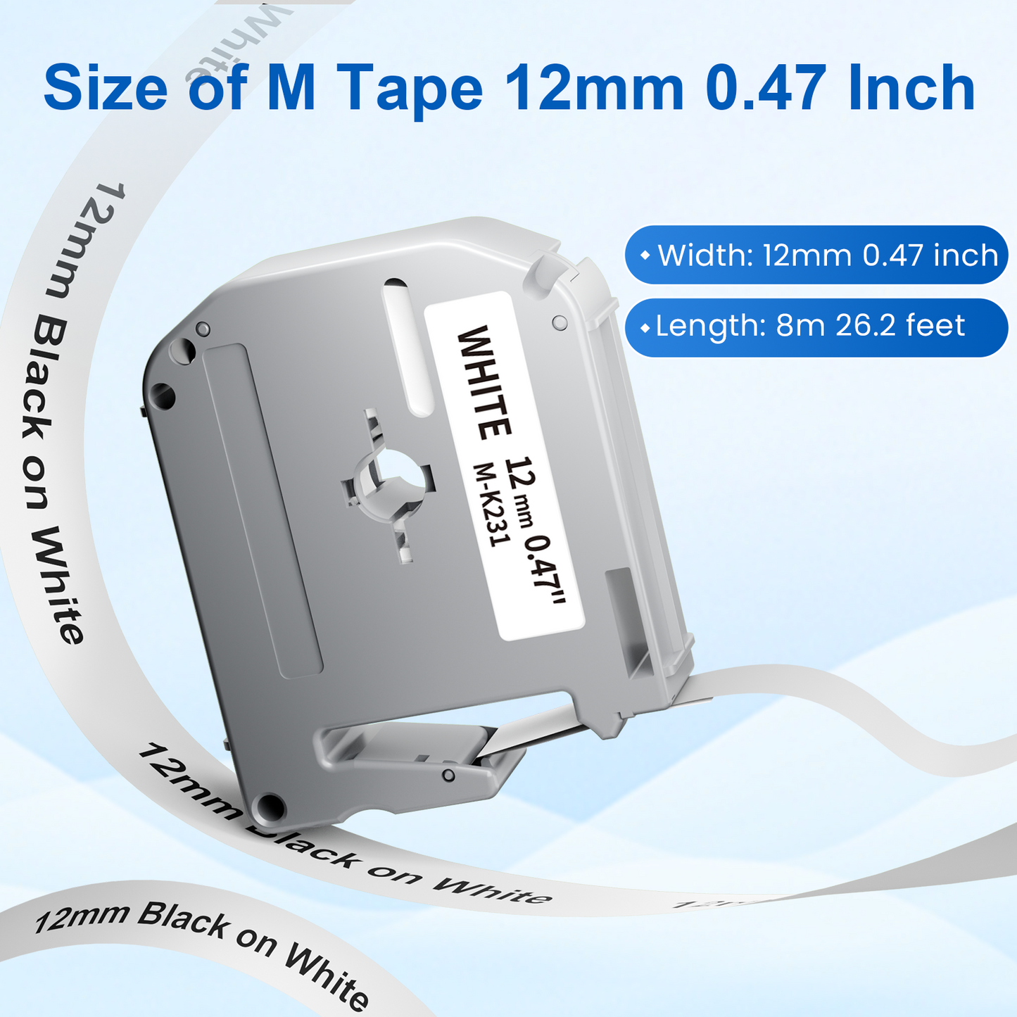 Replace for Brother M Tape P Touch 12mm 0.47 1/2, M-K231 M-K131 MK431 MK531 MK631 MK731 Compatible with Brother PT-M95 PT-65 PT-90 PT-80 PT-70bm PT-45 Label Maker Refill, 6 Color M Series Label Tape