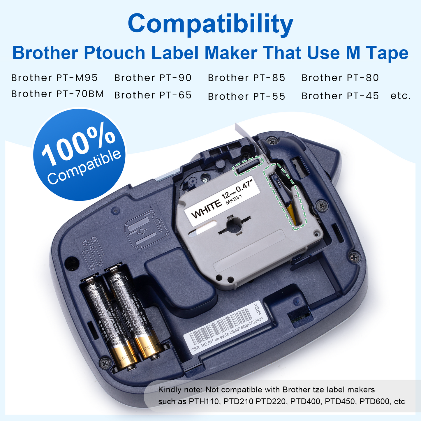 Replace for Brother M Tape P Touch 12mm 0.47 1/2, M-K231 M-K131 MK431 MK531 MK631 MK731 Compatible with Brother PT-M95 PT-65 PT-90 PT-80 PT-70bm PT-45 Label Maker Refill, 6 Color M Series Label Tape