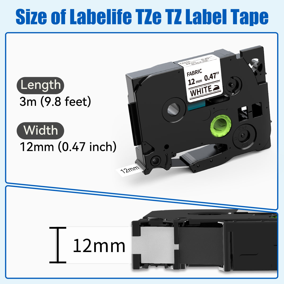 Labelife TZe-FA231 TZe-FA3 Replace for Brother Iron-On Fabric Label Tape TZ 12mm 0.47" White Compatible with Brother Ptouch PTD400 PTD210 PT-1280 Label Maker, 4-Pack
