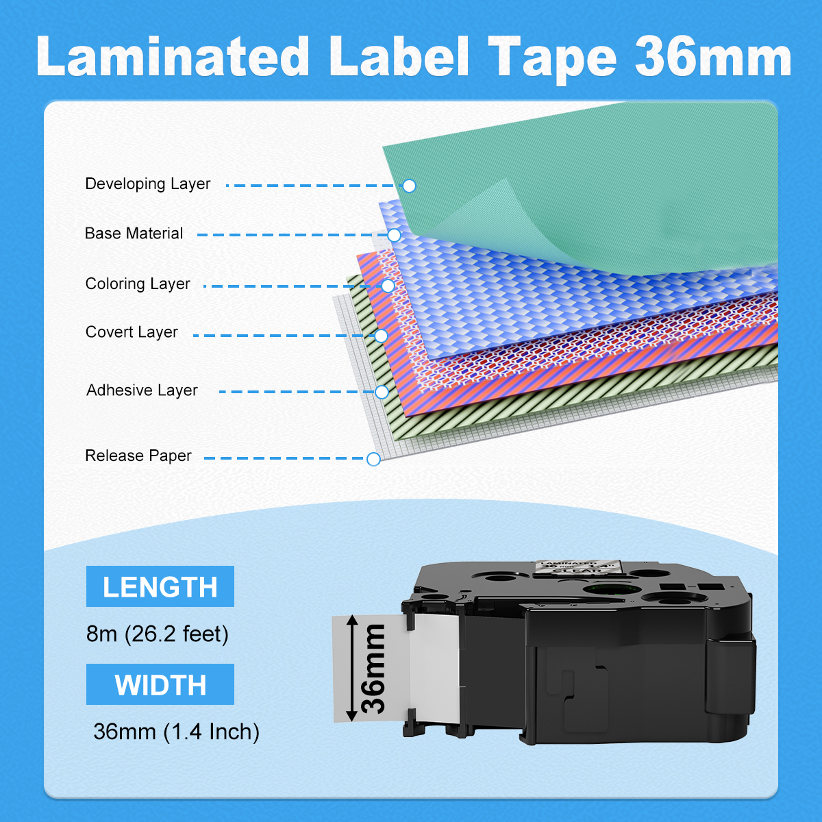 TZe-161 36mm Clear Label Tape 1-1/2" Replace for Brother P Touch TZe TZ Tape Laminated Clear 1.4" TZe161 Compatible with Brother Ptouch PT-P900W PT-P910BT,PT-3600 PT-550, 4-Pack, Black on Clear