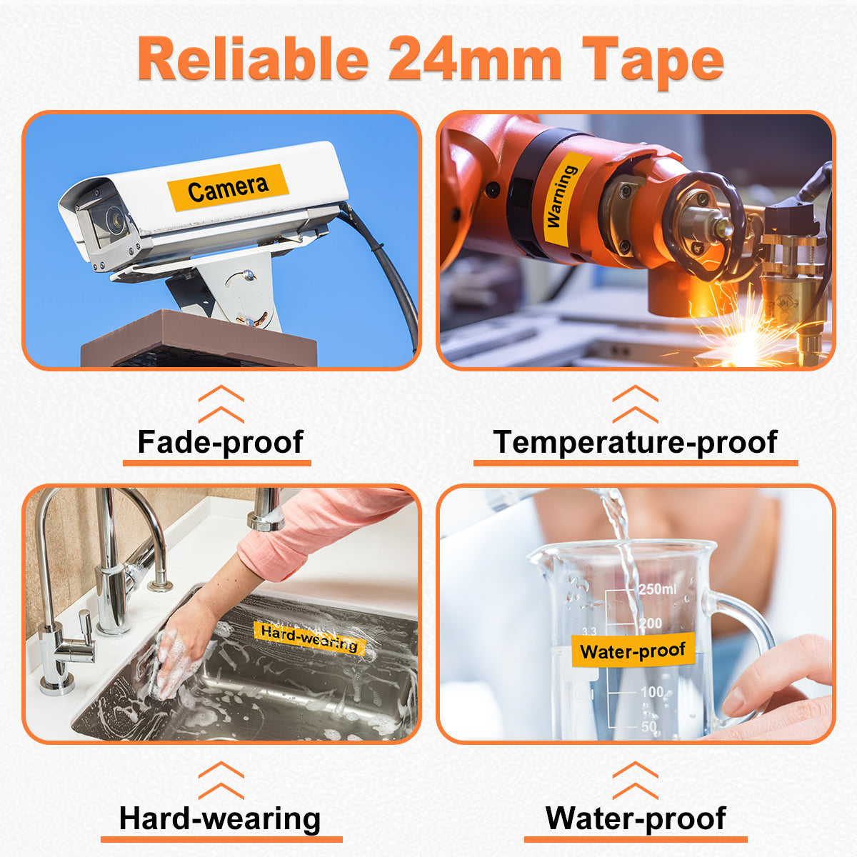 24mm Label Tape Orange Replace for Brother P Touch TZe TZ Tape 24mm 0.94'' TZe-B51 TZB51 Laminated Tape 1'' for Ptouch PTD600 PTD400AD PT1880 Label Makers, 4-Pack Black on Orange