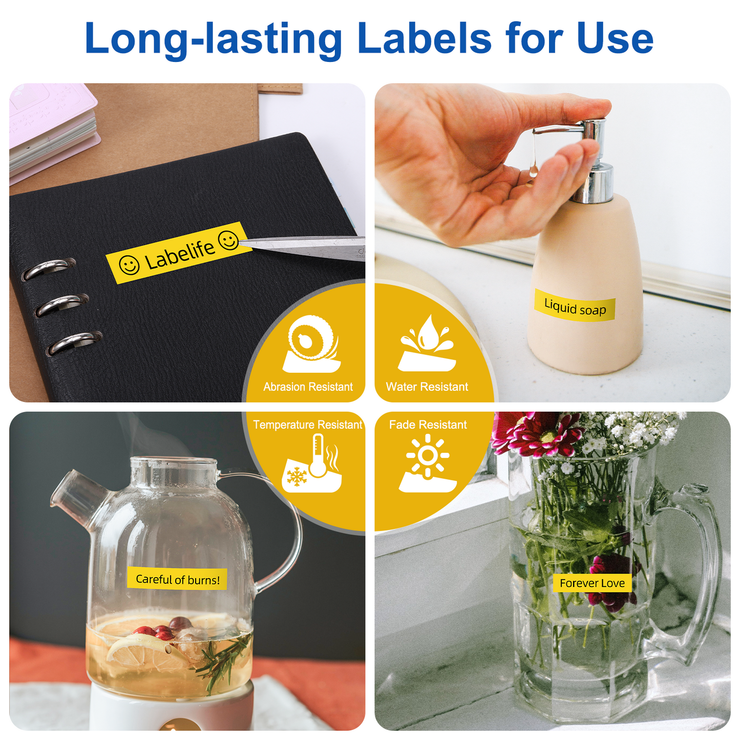 Labelife TZe-631 P Touch Label Tape Yellow Replace for Brother TZe TZ Tape 12mm 0.47 Laminated Yellow Label Maker Tape TZe631 TZ-631 for Brother Ptouch PT-D210 PT-D220 PT-H110 D600 D400, 4-Pack