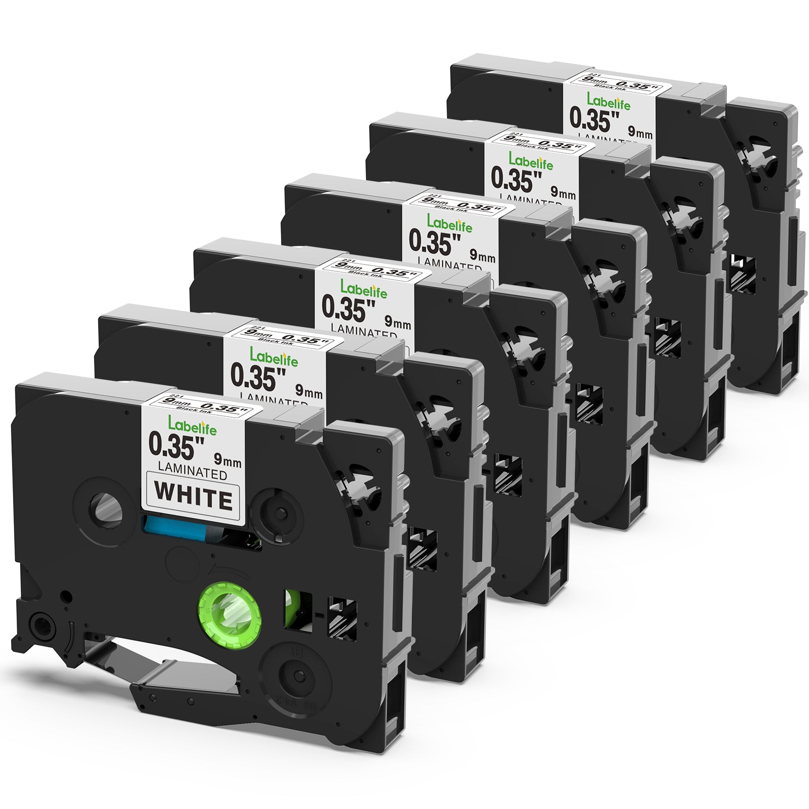 Brother P-Touch TZ-221 TZ221 9mm 3/8" Black Print On White Tape Label 8 Brother P-Touch TZ-221 TZ221 9mm 3/8" Black Print On White Tape Label 8