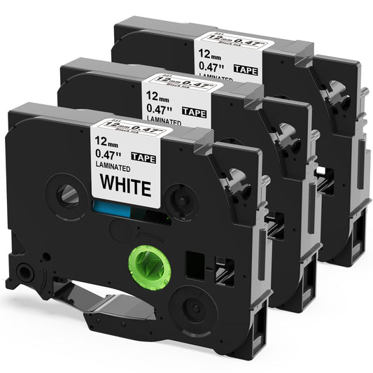 Labelife Replacement for Brother P Touch TZe Label Tape 12mm 0.47 Inch Laminated Black on White TZ Tape TZe-231 TZe231 for Brother Ptouch Label Maker PT-D200 PT-D210 PT-D220 PT-H110, 1/2 Inch, 3-Pack