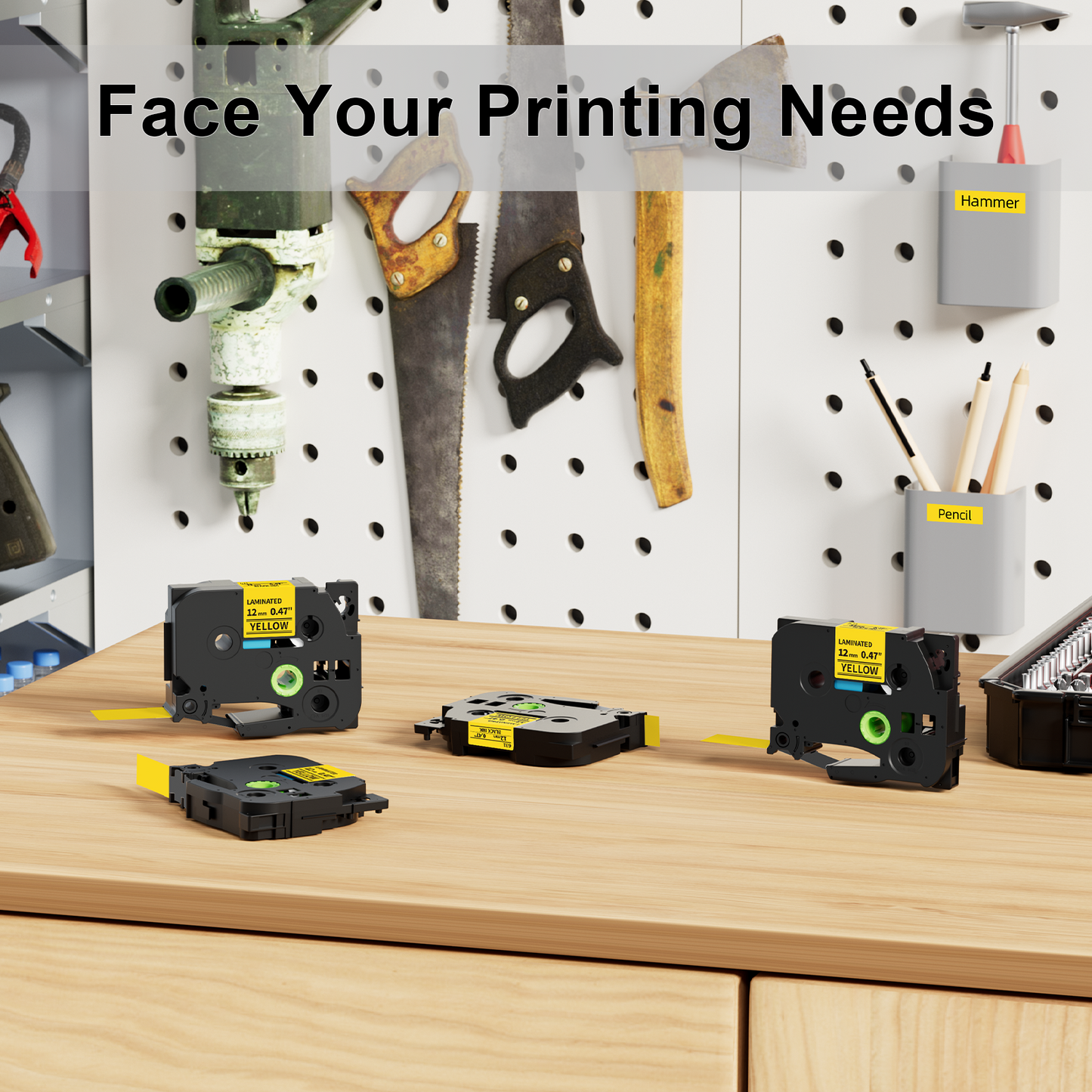 Labelife TZe-631 P Touch Label Tape Yellow Replace for Brother TZe TZ Tape 12mm 0.47 Laminated Yellow Label Maker Tape TZe631 TZ-631 for Brother Ptouch PT-D210 PT-D220 PT-H110 D600 D400, 4-Pack