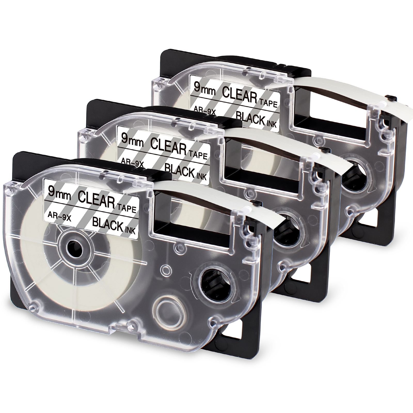 XR-9X4 Replace for Casio Label It Tape Clear 9mm 3/8'' XR-9X2S XR-9X Black Ink on Clear Label Maker Tape Comaptible Casio EZ Label Printer KL-120