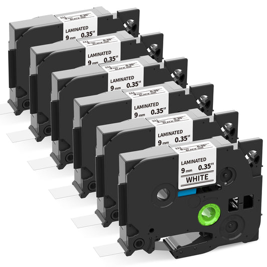 Labelife 6-Pack TZe TZ Tape 9mm 0.35 Laminated White Label Tape TZe-221 Replace for Brother P Touch 9mm Label Tape TZe221 TZ221 for Brother Label Maker PT-D210 PT-D220 PT-H110 PT-D400 PT-D610BT PTD200