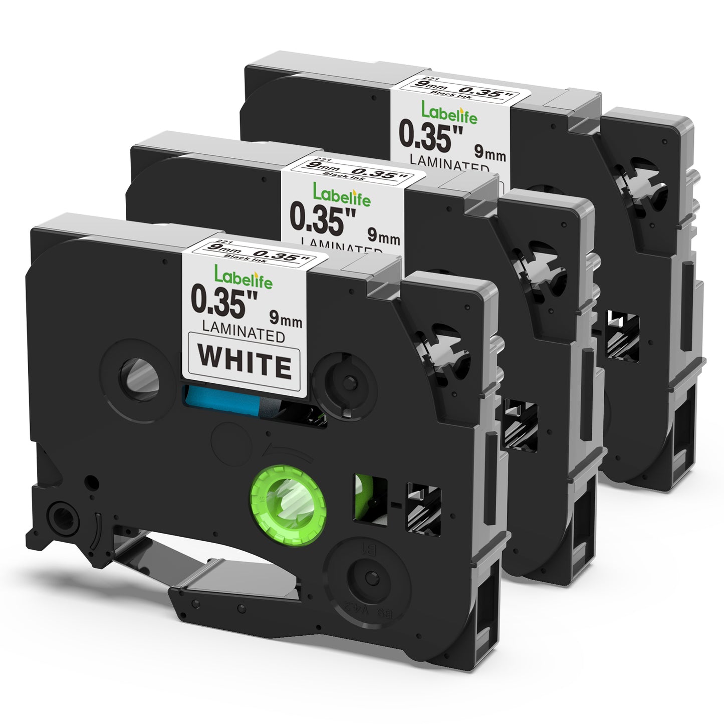 Labelife Compatible Brother 9mm TZe Label Tape TZe-221 for 9mm 0.35 Laminated Black on White Ptouch TZ Label Tape TZe221 TZ-221 for Brother PT-D210 PT-H110 PT-D400 PTD200 Label Maker, 3/8 Inch, 3-Pack