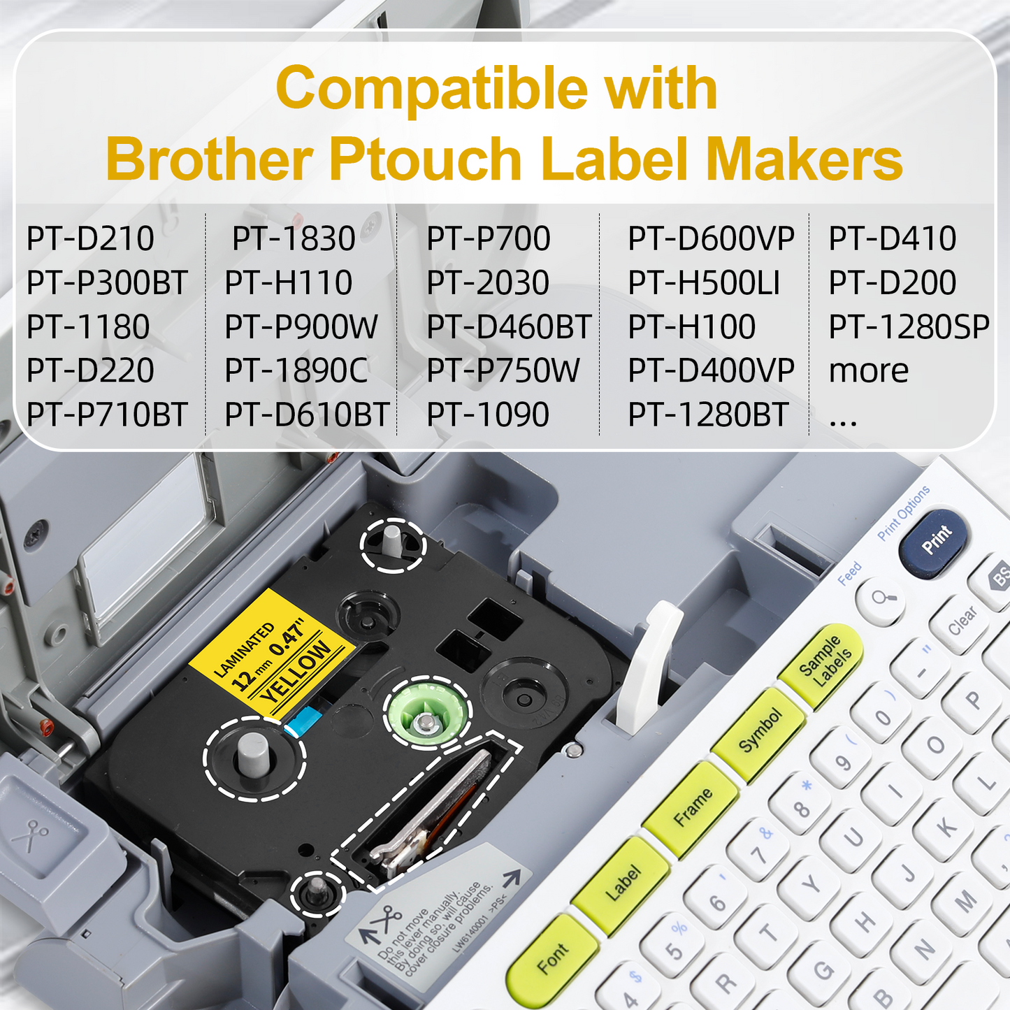 Labelife TZe-631 P Touch Label Tape Yellow Replace for Brother TZe TZ Tape 12mm 0.47 Laminated Yellow Label Maker Tape TZe631 TZ-631 for Brother Ptouch PT-D210 PT-D220 PT-H110 D600 D400, 4-Pack