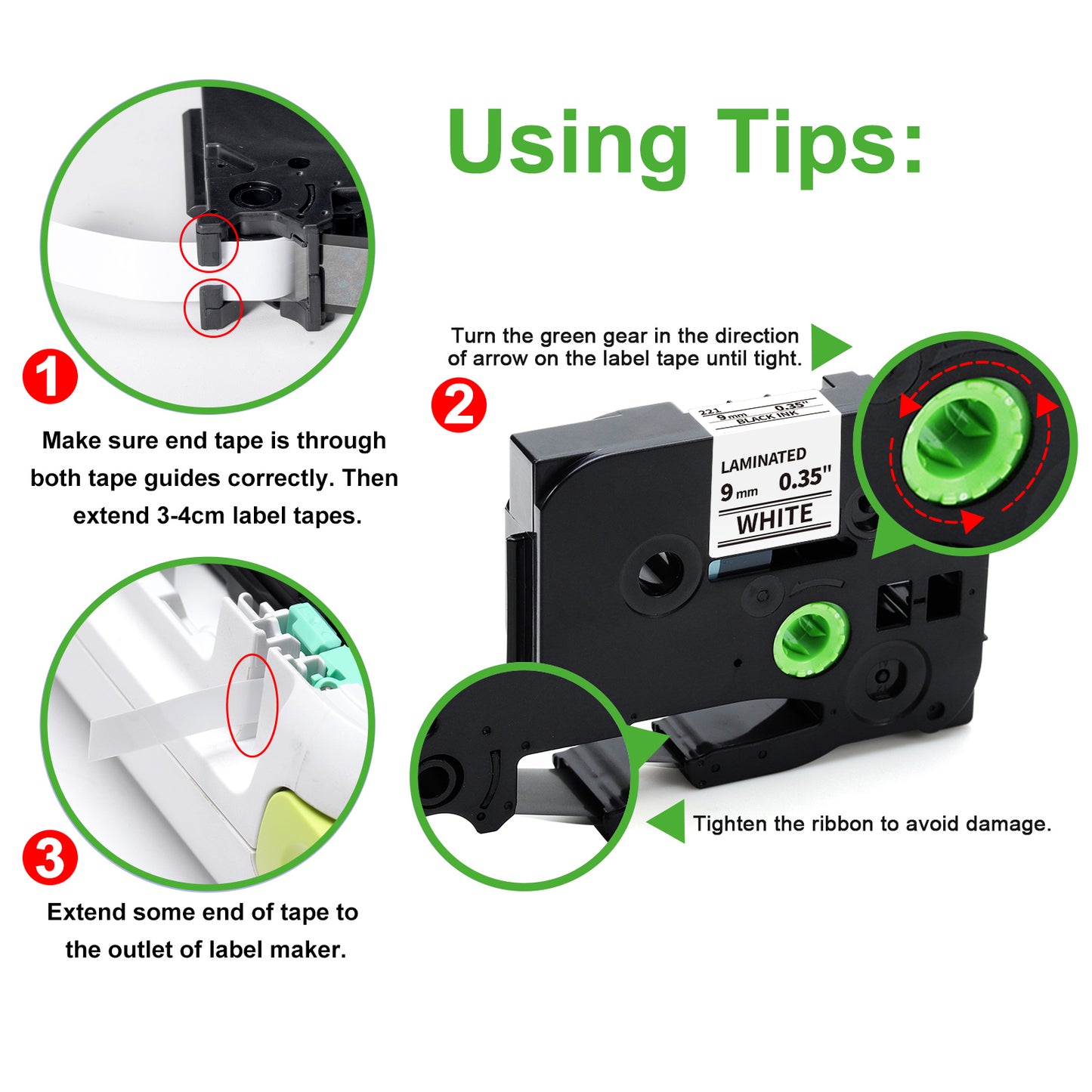 Labelife 6-Pack TZe TZ Tape 9mm 0.35 Laminated White Label Tape TZe-221 Replace for Brother P Touch 9mm Label Tape TZe221 TZ221 for Brother Label Maker PT-D210 PT-D220 PT-H110 PT-D400 PT-D610BT PTD200