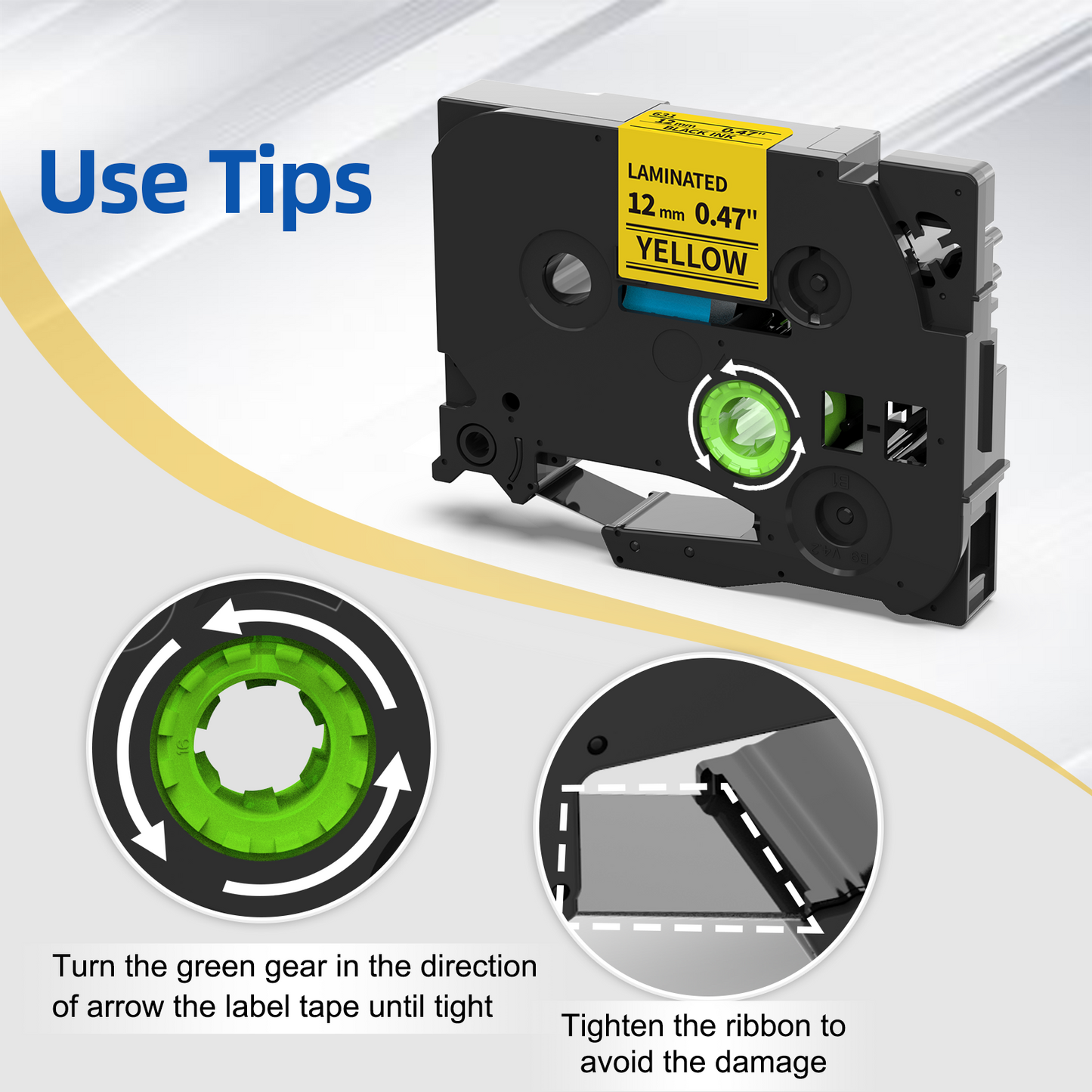 Labelife TZe-631 P Touch Label Tape Yellow Replace for Brother TZe TZ Tape 12mm 0.47 Laminated Yellow Label Maker Tape TZe631 TZ-631 for Brother Ptouch PT-D210 PT-D220 PT-H110 D600 D400, 4-Pack