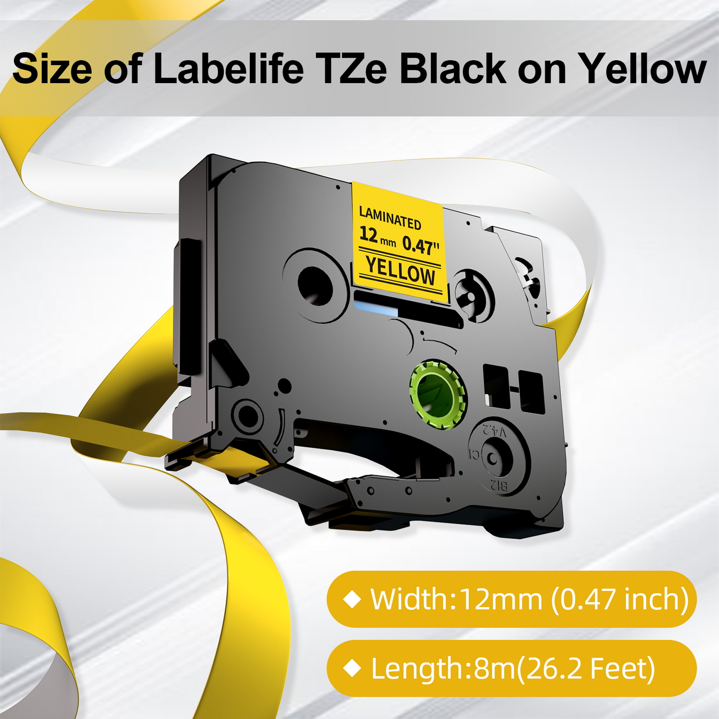 Labelife TZe-631 P Touch Label Tape Yellow Replace for Brother TZe TZ Tape 12mm 0.47 Laminated Yellow Label Maker Tape TZe631 TZ-631 for Brother Ptouch PT-D210 PT-D220 PT-H110 D600 D400, 4-Pack