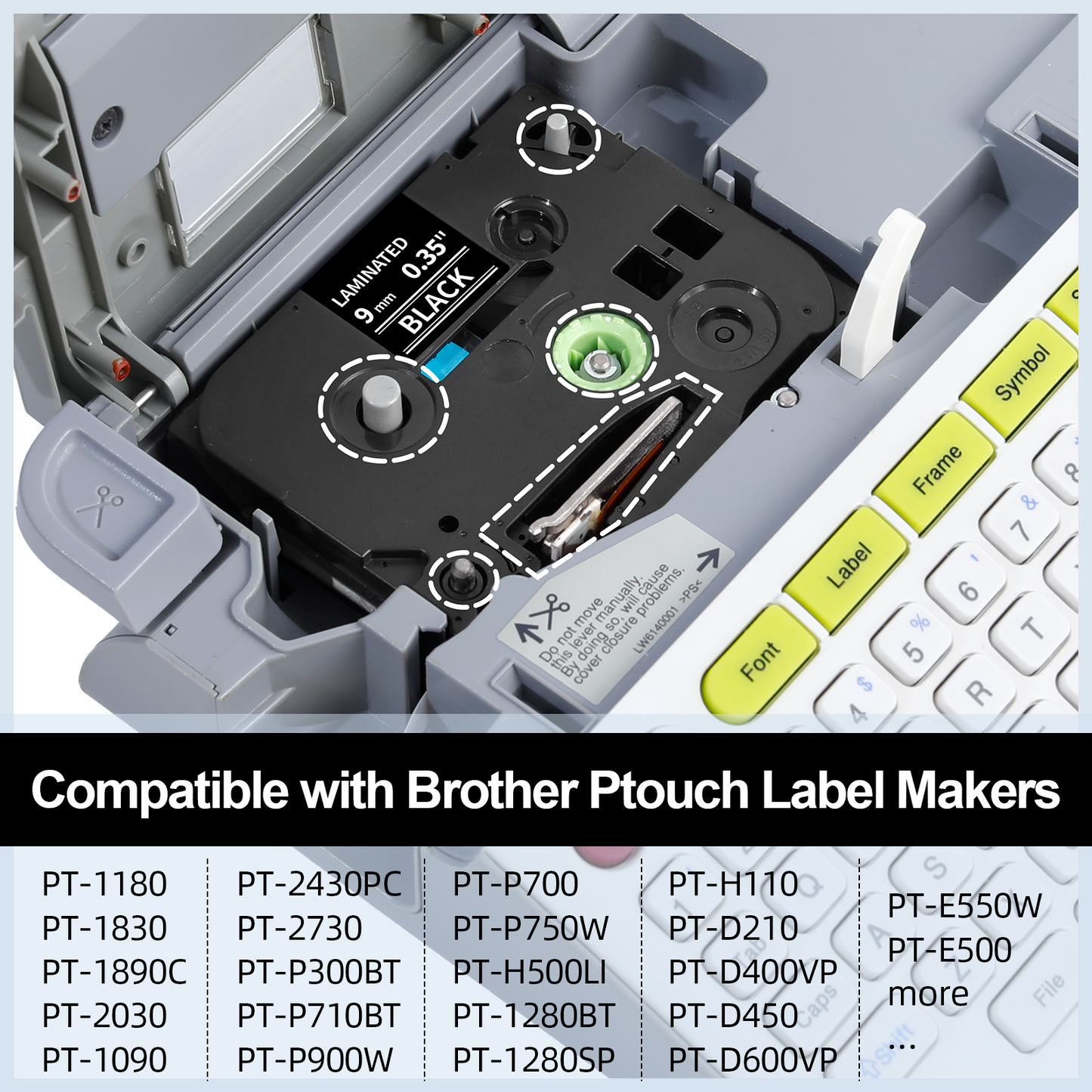 Labelife 9mm Label Tape White on Black Replace for Brother TZe TZ Tape 9mm 0.35" Laminated TZe-325 TZe325 Label Maker Tape 3/8'' for P Touch PT-D210 PT-D220 PT-D200 PT-H110 PT-D400 PT-D610BT