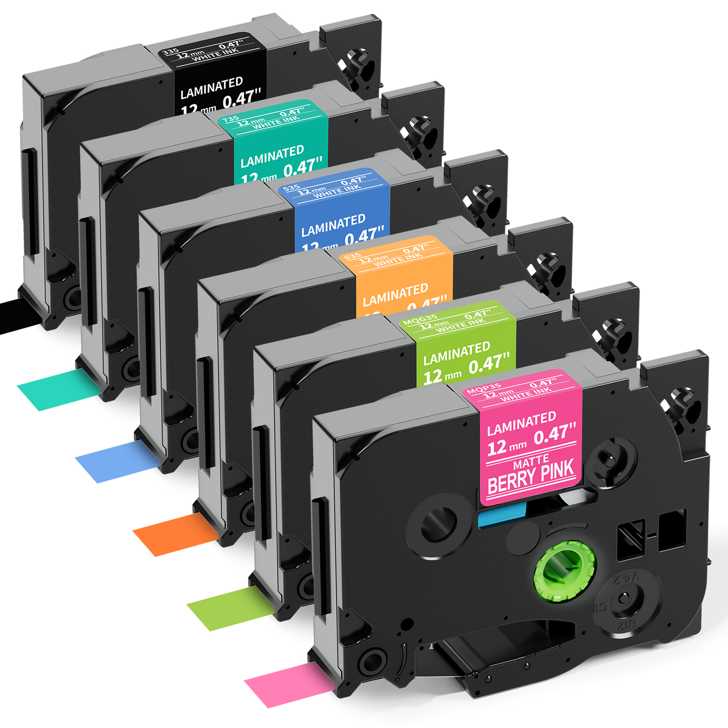 Labelife 6-Pack Replace Brother P Touch Label Tape, TZe TZ Tape 12mm 0.47 Laminated Color Label Maker Tape for Brother PT-D210 PT-H110 PT-D220 PT-D400, White on Pink/Lime Green/Orange/Blue/Green/Black