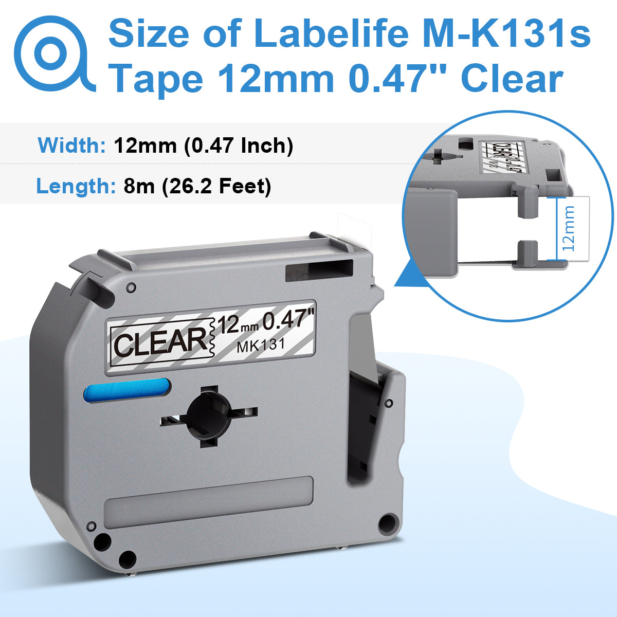 Labelife M-K131 Clear Tape Compatible with Brother P Touch M Tape Clear 12mm 0.47'' M-K131s M131 MK131 Work with Brother Ptouch PT-M95 PT-65 PT-90 PT70BM PT-45 Label Maker Refills,4-Pack