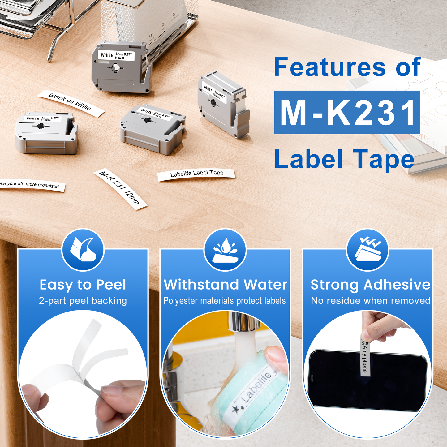 20 Pack Labelife M-K231 Label Tape Replacement for Brother P Touch M Tape 12mm 0.47 White M231 MK231 M-231 M-K231s Compatible for Brother Ptouch PT-65 PT-M95 PT-85 PT-75 Label Maker Tape Refills