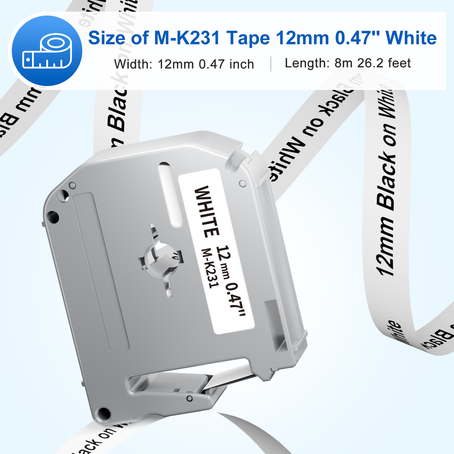 Labelife M-K231 Compatible Label Tape Replacement for Brother PTouch M Tape M231 MK231 M-231 M-K231S 12mm 0.47 Inch, for Brother PTouch PT-M95 PT-85 PT-75 PT-65 Label Makers, Black on White, 6 Pack