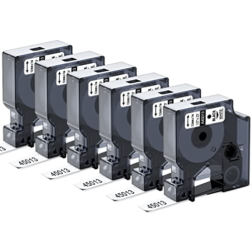 Labelife Replacement for Dymo D1 Label Tape 1/2 inch Black on White 45013 45013s A45013 S0720530 Compatible DYMO LabelManager 160 280 210D 360D 420P, 6 Pack Label Maker Refill D1 12mm 1/2 inch x 23ft