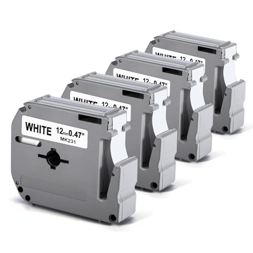 Labelife M-K231 Compatible Label Tape Replace for Brother P Touch M Tape M231 MK231 M-231 M-K231S 12mm 0.47 Inch for Brother PTouch PT-M95 PT-65 PT-80 PT-70 PT-45 Label Makers, Black on White