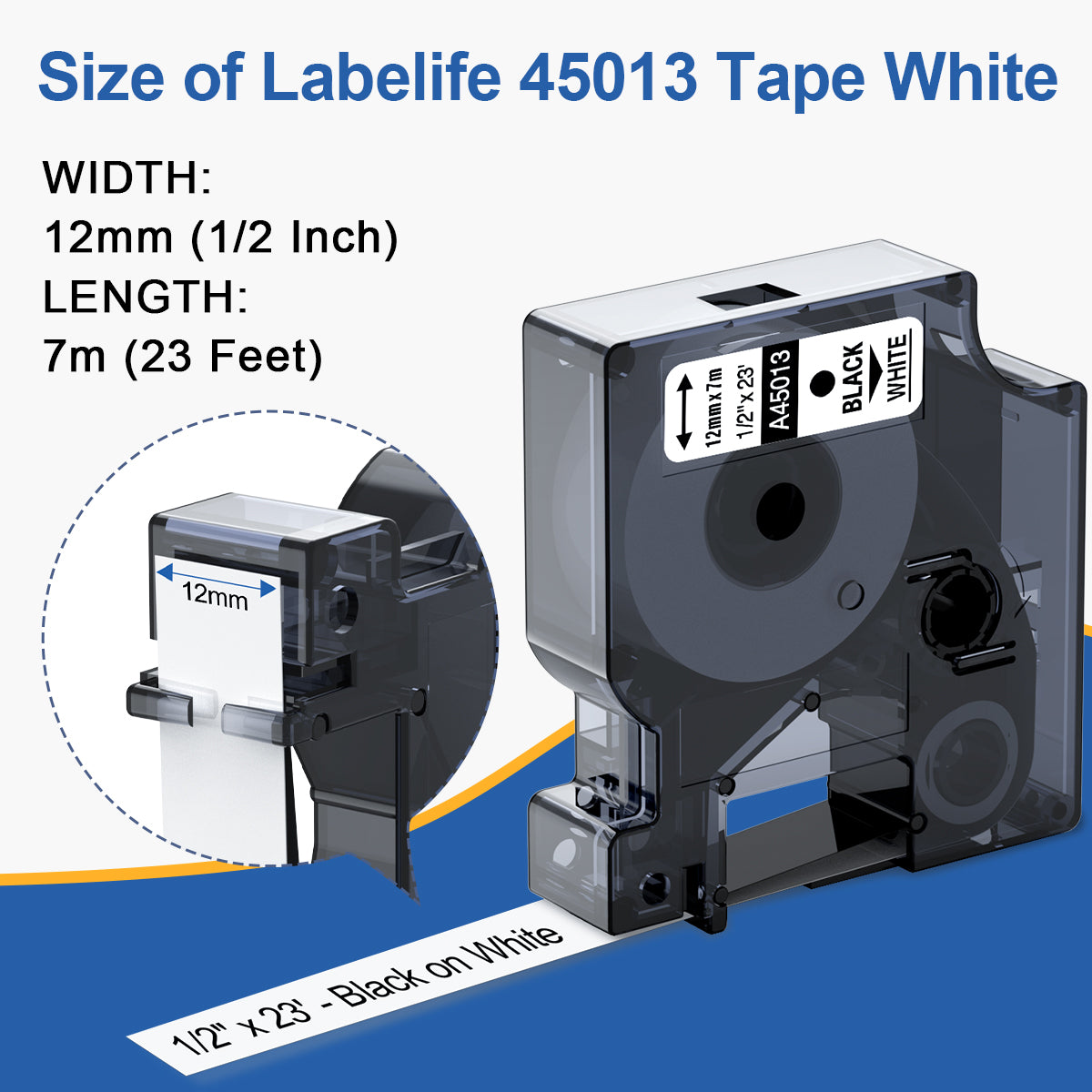 Replace for DYMO D1 Label Tape 45013 1/2 Inch x 23Ft Black on White A45013 45013s S0720530 Refills Compatible with Dymo Labelmanager 160 LM 280 210D 360D 420P Label Maker, 5-Pack