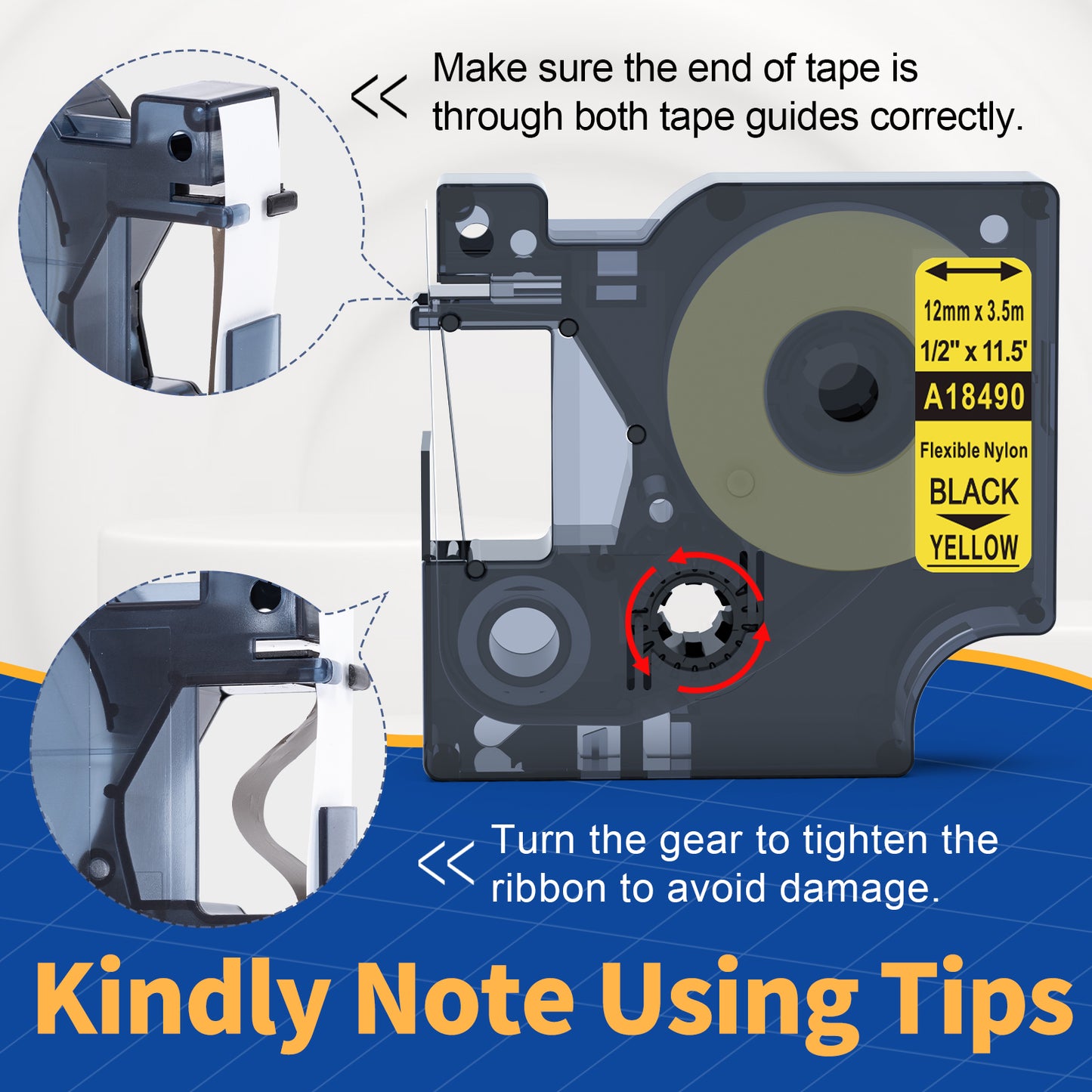 Rhino 5200 4200 Label Tape 1/2 Yellow Compatible with 18490 Dymo Rhino Flexible Nylon Labels Refill for Dymo Rhino 4200 5200 5000 6000 3000 Industrial Label Maker, Black on, 1/2'' x 11.5', 4 Pack