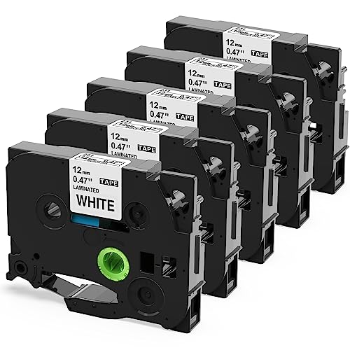 Labelife 5-Pack Label Maker Tape Replacement for Brother TZe231 Ptouch Tape TZe Label Tape 12mm 0.47 Inch Laminated White Label Maker Tape TZe-231 for P Touch PT-D210 PTH110 PT-D220 PTD600, 26.2 Feet