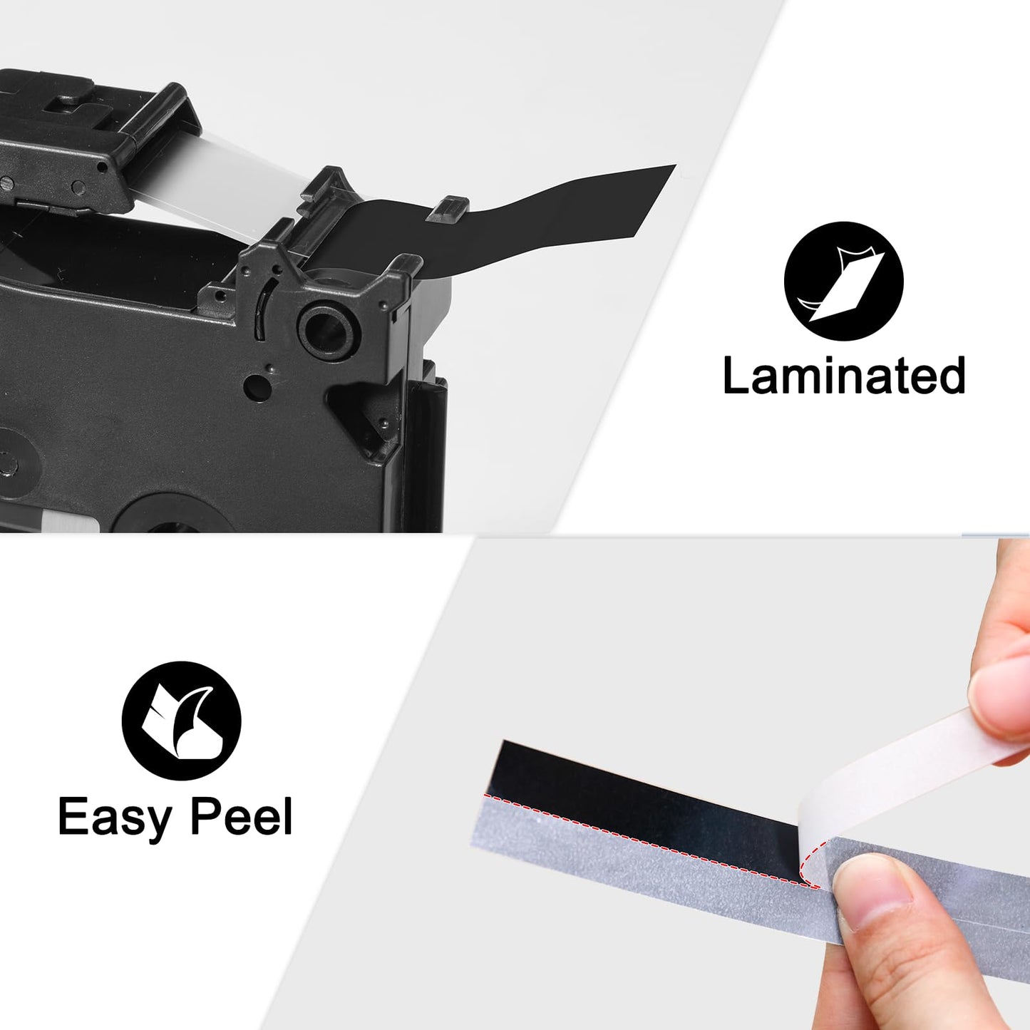 Labelife TZe-335 Label Tape Replacement for Brother P Touch Label Maker Tape White on Black TZe TZ Tape 12mm 0.47 Laminated Black Label Tape TZe335 for Brother PT-D220 PT-D210 PT-H110, 5-Pack