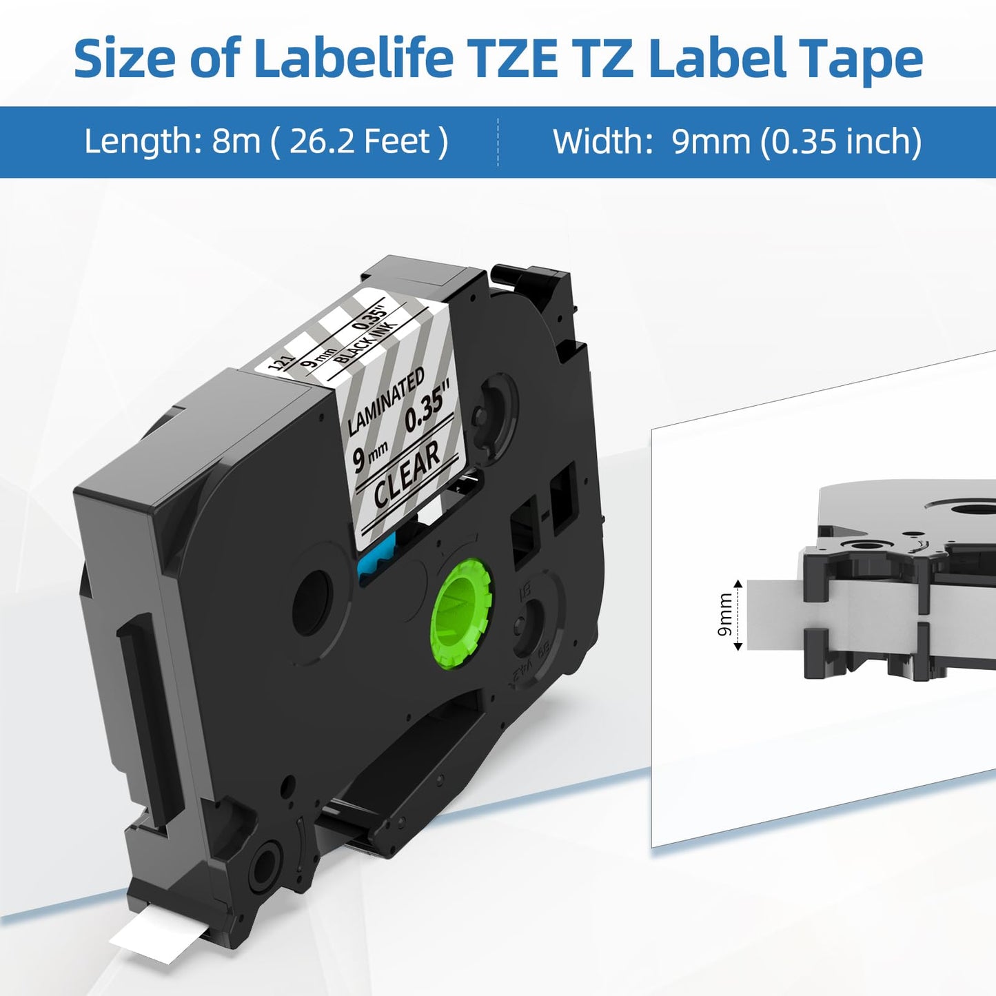 Labelife 9mm Label Maker Tape Clear TZe-121 Compatible with Brother TZe TZ Tape 9mm 0.35 Laminated Clear Ptouch TZe121 TZ-121 for Brother P Touch PTD210 PTD220 PTD400 PTD600 PTH110,4-Pack, 3/8''