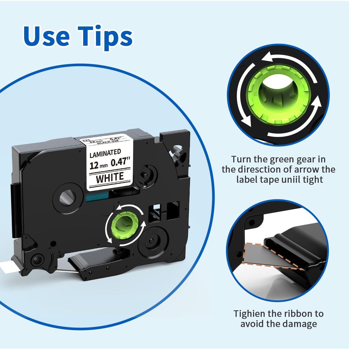 6 Pack TZe-231 Replace for Brother P Touch Label Maker Tape Laminated White TZe TZ Tape 12mm 0.47 1/2 Use for Brother Ptouch PT-D210 PTH110 PTD600 PTD400AD PTD220 PT-P710BT PT-1290 Label Makers