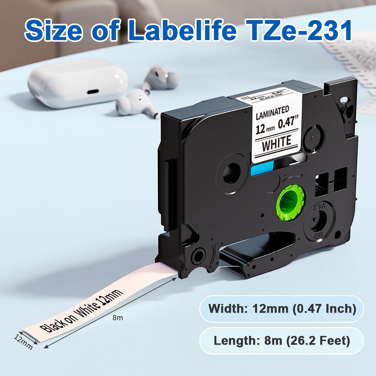 6 Pack TZe-231 Replace for Brother P Touch Label Maker Tape Laminated White TZe TZ Tape 12mm 0.47 1/2 Use for Brother Ptouch PT-D210 PTH110 PTD600 PTD400AD PTD220 PT-P710BT PT-1290 Label Makers