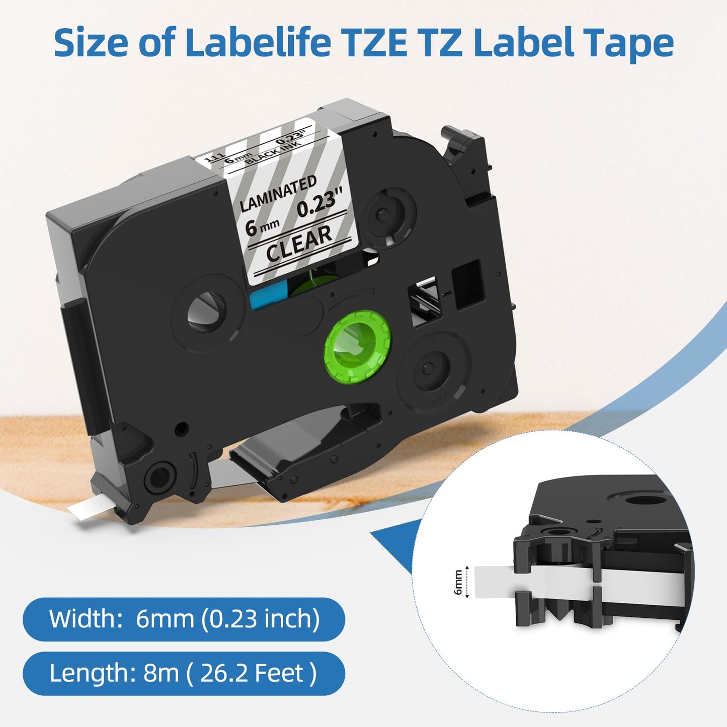 Labelife 6mm Label Maker Tape Clear TZe-111 Compatible with Brother TZe TZ Tape 6mm 0.23 1/4'' Laminated Clear TZe111 TZ-111 for P Touch PT-H110 PT-D210 PT-D220 PT-D400, 4-Pack, Black on Clear
