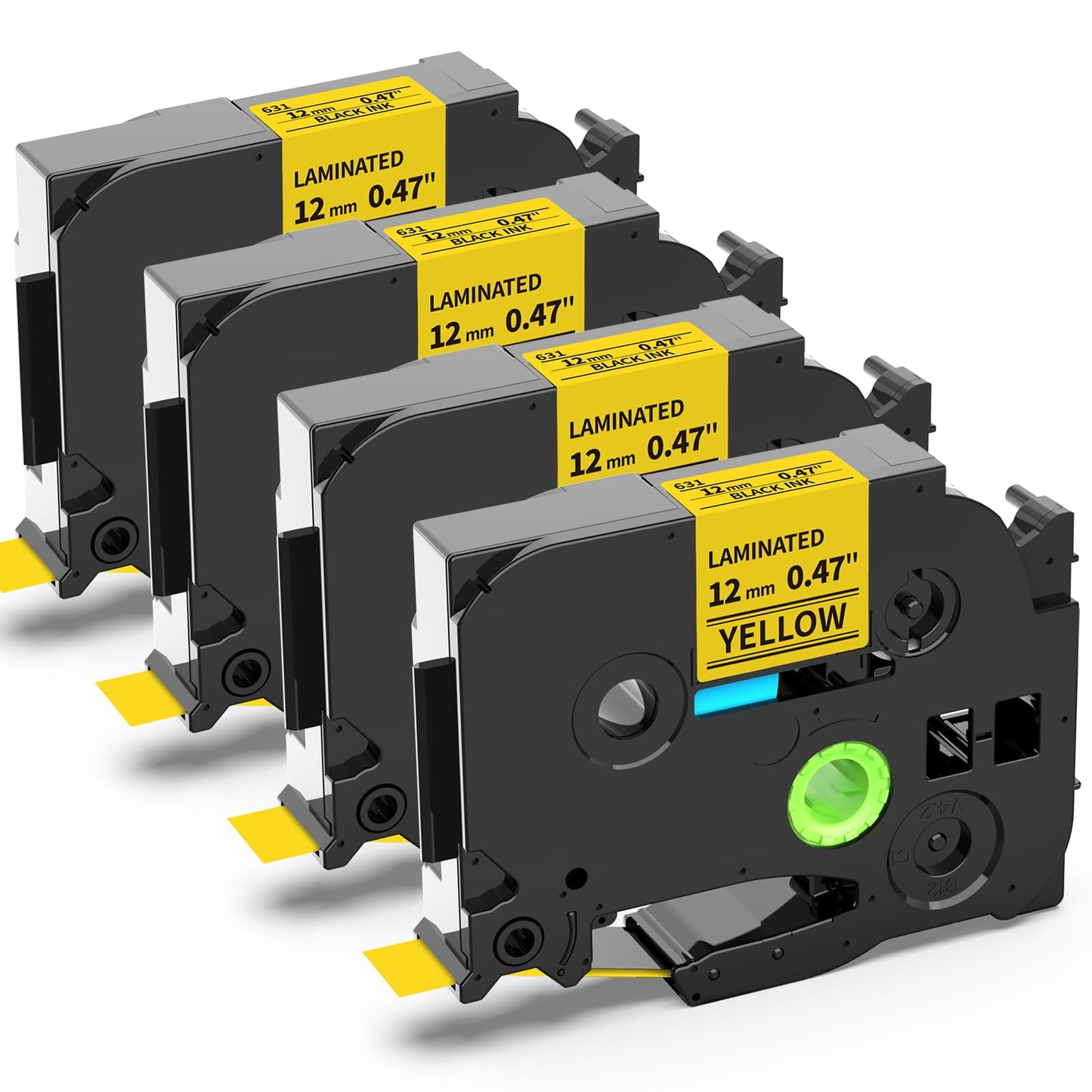 Labelife 12mm Yellow Label Tape TZe-631 Replace for Brother TZe TZ Tape 12mm 0.47 Laminated Yellow TZe631 TZ-631 P Touch Label Maker Tape for Brother Ptouch PT-D210 PT-D220 PT-H110 D600 D400, 4-Pack