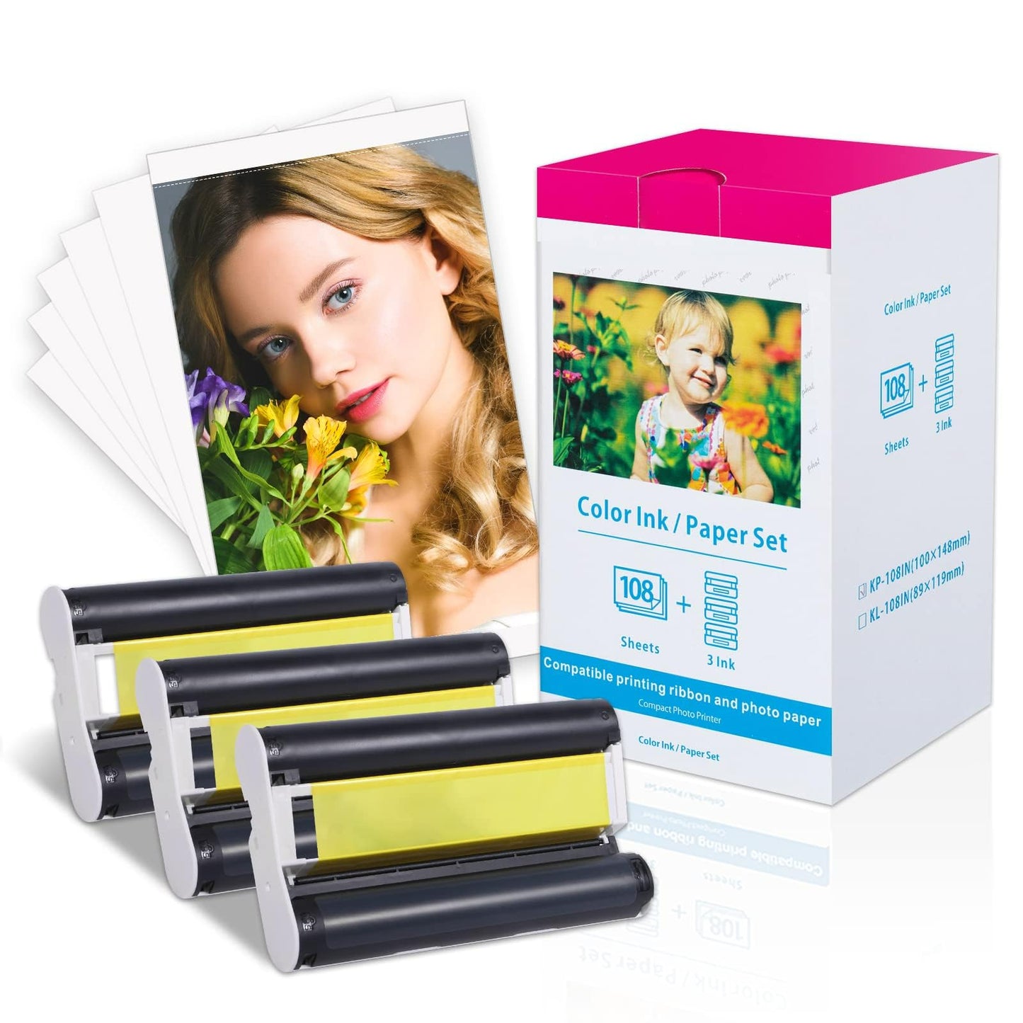 Labelife Compatible with Canon Selphy CP1300 Ink and Paper for Selphy Printer CP1500 CP1300 CP1200 CP1000 CP910 CP810 CP790, Photo Paper 6 x 4 inch KP-108IN 108 Sheets and 3 Colour Ink Cassette