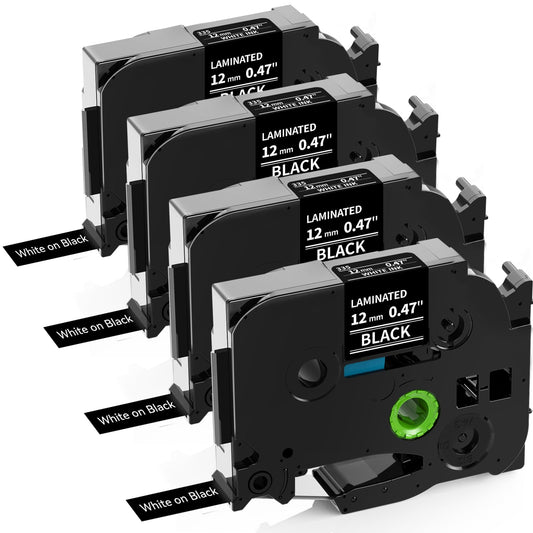 Labelife TZe-335 Label Tape Replacement for Brother P Touch Label Tape White on Black TZe TZ Tape 12mm 0.47 Laminated Black Label Maker Tape TZe335 for Brother PT-D210 PT-D220 PT-H110 Labeler, 4-Pack