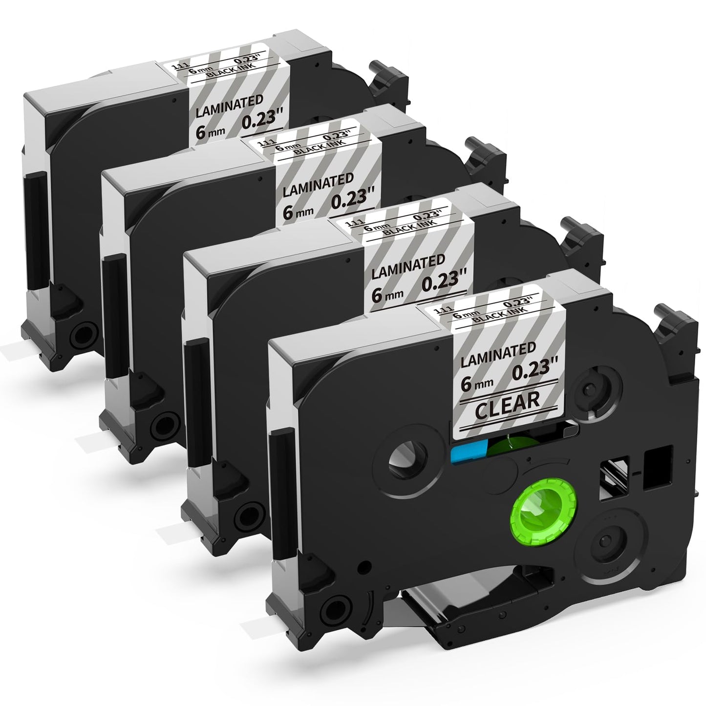 Labelife 6mm Label Maker Tape Clear TZe-111 Compatible with Brother TZe TZ Tape 6mm 0.23 1/4'' Laminated Clear TZe111 TZ-111 for P Touch PT-H110 PT-D210 PT-D220 PT-D400, 4-Pack, Black on Clear