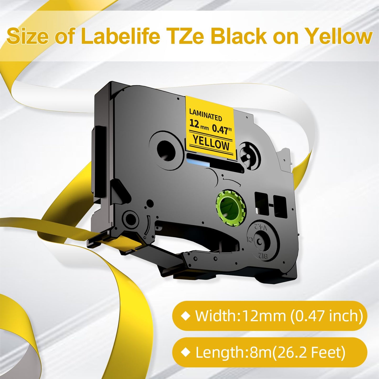 Labelife 12mm Yellow Label Tape TZe-631 Replace for Brother TZe TZ Tape 12mm 0.47 Laminated Yellow TZe631 TZ-631 P Touch Label Maker Tape for Brother Ptouch PT-D210 PT-D220 PT-H110 D600 D400, 4-Pack