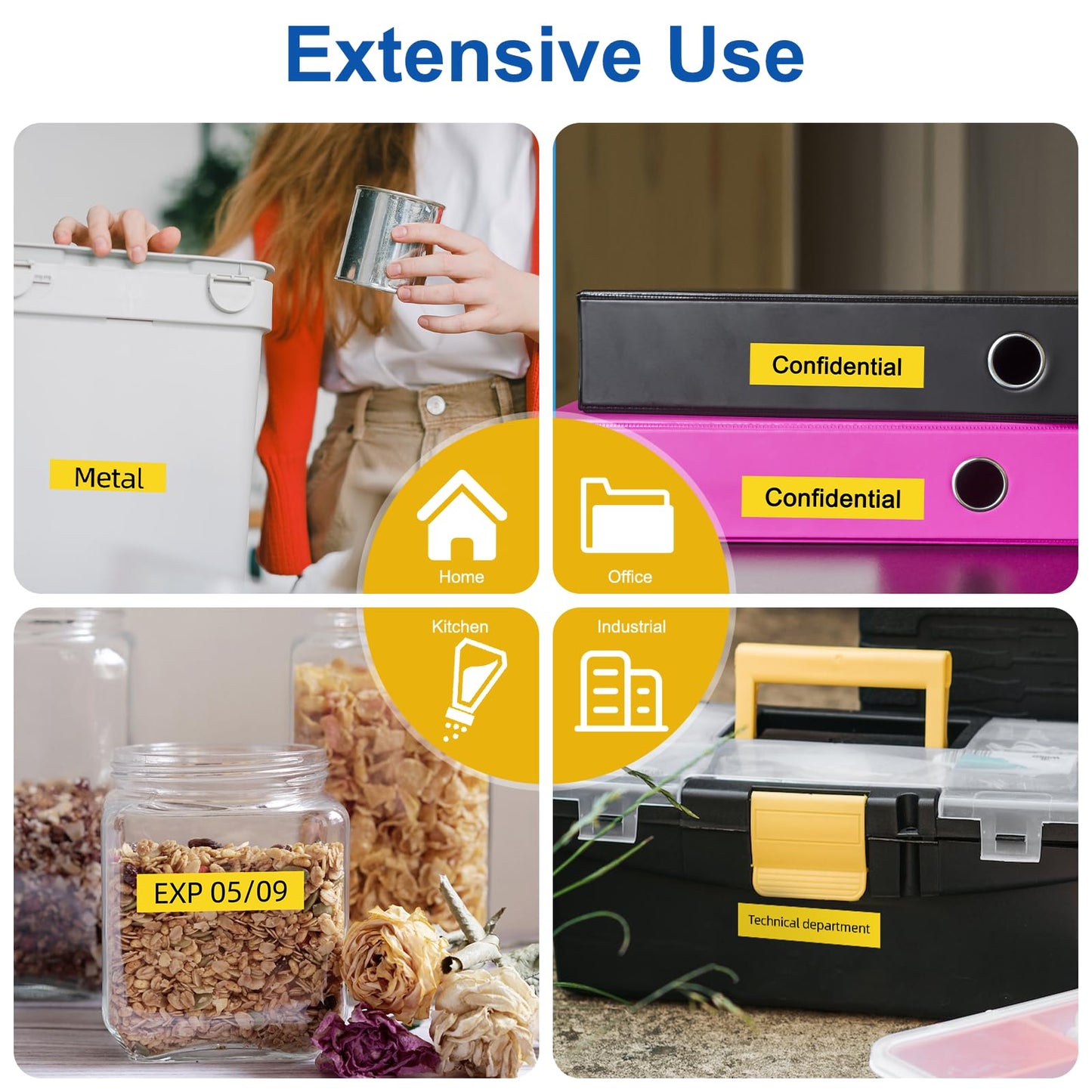 Labelife 12mm Yellow Label Tape TZe-631 Replace for Brother TZe TZ Tape 12mm 0.47 Laminated Yellow TZe631 TZ-631 P Touch Label Maker Tape for Brother Ptouch PT-D210 PT-D220 PT-H110 D600 D400, 4-Pack