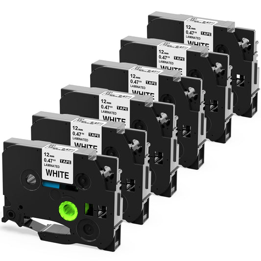 6 Pack TZe-231 Replace for Brother P Touch Label Maker Tape Laminated White TZe TZ Tape 12mm 0.47 1/2 Use for Brother Ptouch PT-D210 PTH110 PTD600 PTD400AD PTD220 PT-P710BT PT-1290 Label Makers