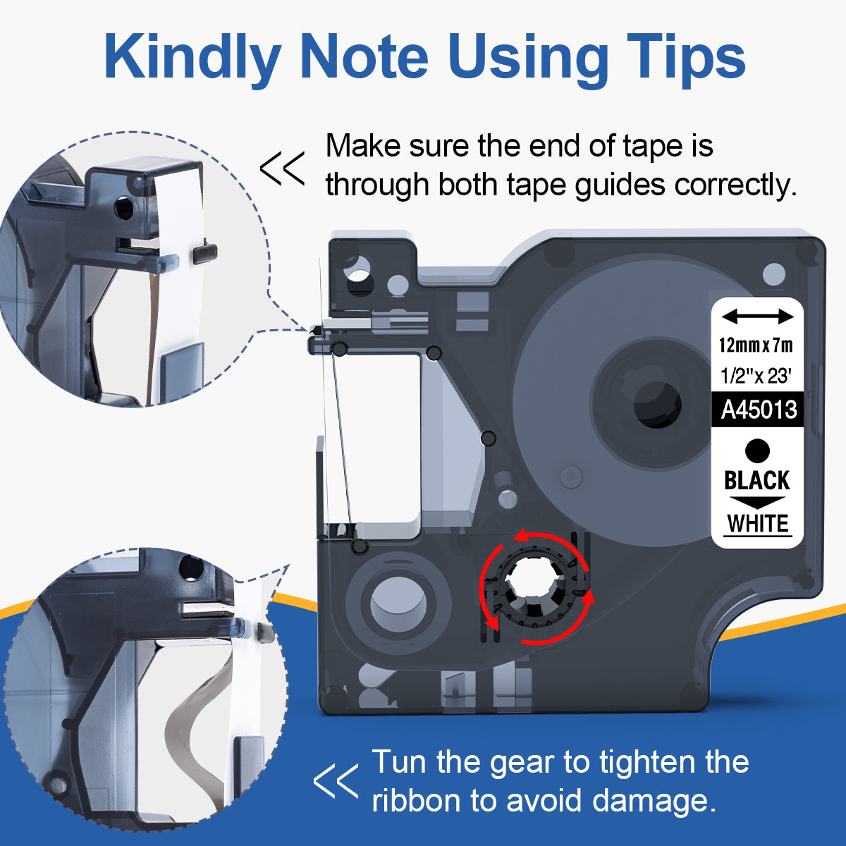 Replace for DYMO D1 Label Tape 45013 1/2 Inch x 23Ft Black on White A45013 45013s S0720530 Refills Compatible with Dymo Labelmanager 160 LM 280 210D 360D 420P Label Maker, 5-Pack