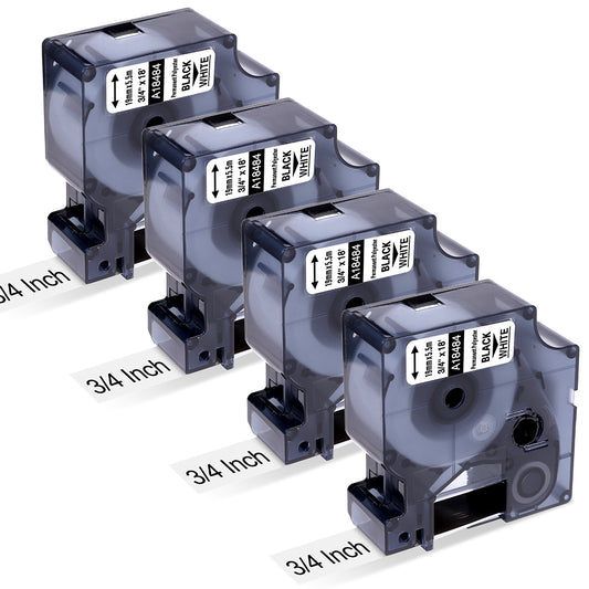 Replace for Dymo 18484 Label Tape 3/4 19mm Use for Rhino 4200 5200 6000 3000 Industrial Label Makers, Compatible with Dymo Rhino Permanent Polyester Label Tape Black on White 3/4" x 18', 4 Pack