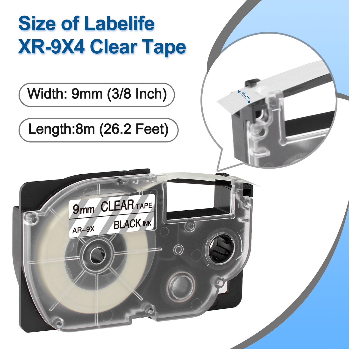 XR-9X4 Replace for Casio Label It Tape Clear 9mm 3/8'' XR-9X2S XR-9X Black Ink on Clear Label Maker Tape Comaptible Casio EZ Label Printer KL-120 KL-60 KL-100 KL-750 KL-750b KL-780 KL-7200, 3-Pack