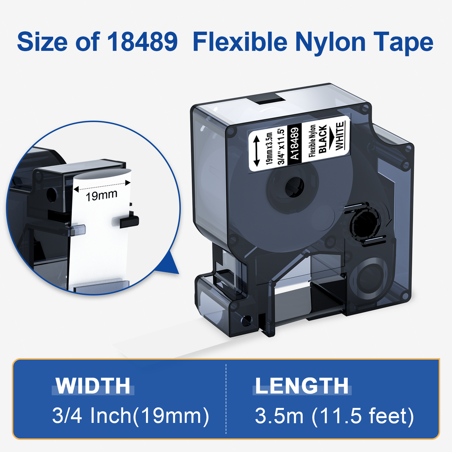 Compatible Dymo 18489 Rhino Nylon 5200 4200 Label Tape 3/4 Replace for 3/4 Rhino Flexible Nylon Label Tape for Dymo Rhino 5200, 4200, 5000, 6000 Label Tape Black on White 3/4'' x 11.5', 4 Pack