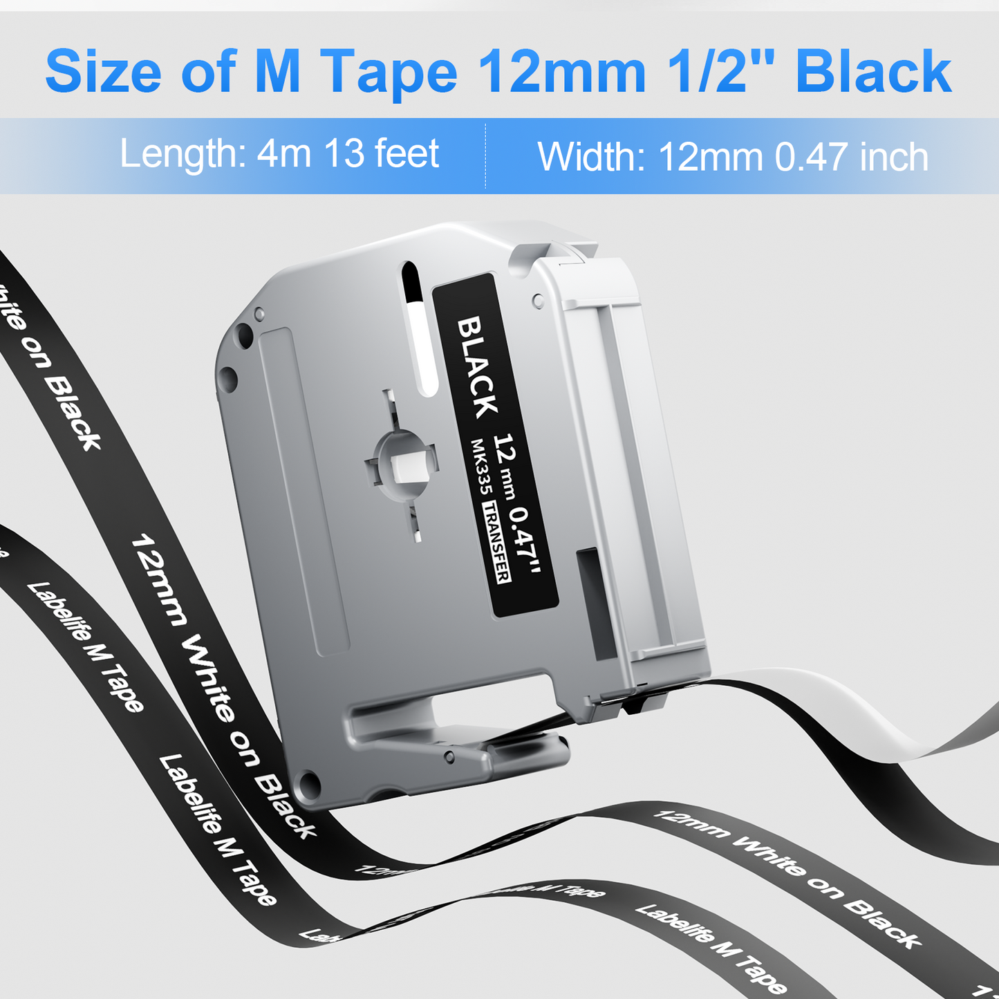 Labelife Label Maker Tape White on Black Replace for Brother P Touch M Tape 12mm 0.47 M-K335 M-335 1/2'' M Tape Black for Brother PT-M95 PT-65 PT-80 PT-70bm PT-45 Tape Refills, 4 Pack