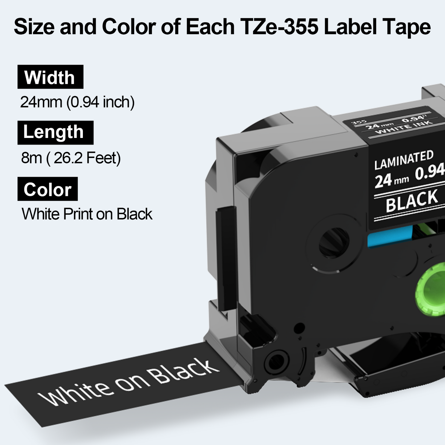 Labelife 24mm Black Label Tape TZe-355 Replacement for Brother P Touch TZe TZ Tape 24mm 0.94 Laminated White on Black Tape TZe355 for Brother Ptouch PT-D600 PT-D610BT PT-P710BT Label Maker, 4-Pack