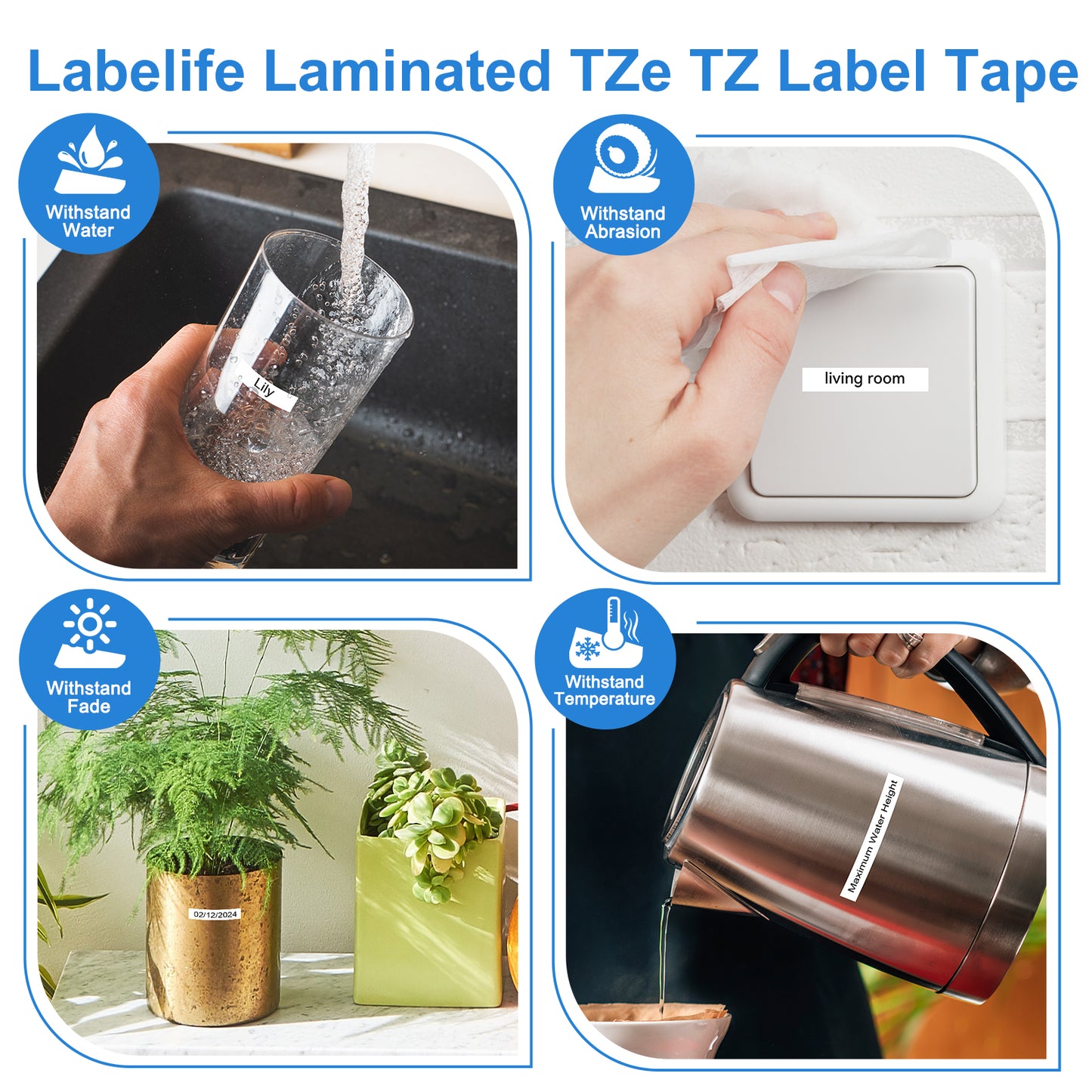 Labelife 6mm Label Tape TZe-211 Replacement for Brother P Touch TZe TZ Tape 6mm 0.23 Laminated White Label Tape TZe211 TZ-211 for Brother Label Maker PT-D210 PT-D220 PT-H110 PT-D400, 1/4 Inch, 4-Pack